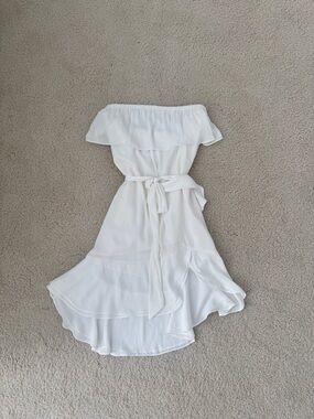 Shop Mahina Hawaiian Boutique Women’s White Off-Shoulder Ruffle Summer Dress